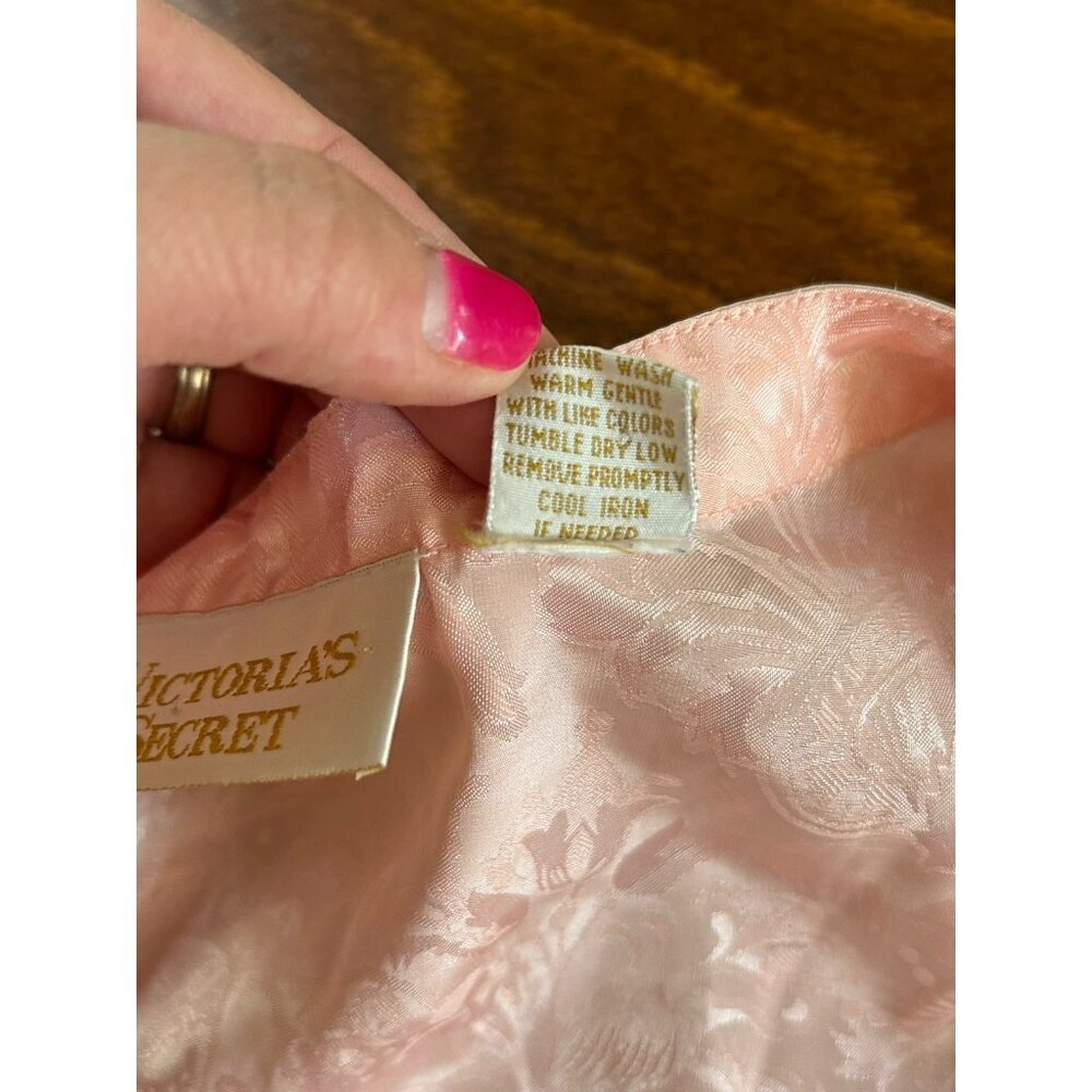 Victoria's Secret Satin Pajama Set M Pink‎ Peach Gold Label Floral Lace DEFECT - Picture 6 of 13
